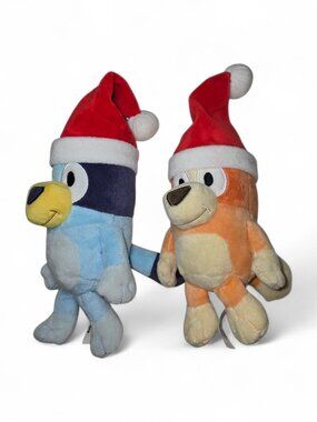 Bluey & Bingo Christmas Plush Set Santa Hats 8” Holiday Stuffed Animals Bundle